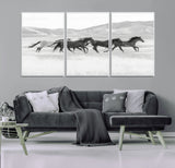 69934913-MGV-CV-36X24-Wild Horses Running Wall Art Canvas Print, Framed Black White Mustangs Art Picture Print, Rustic Western Perfect Rustic Western