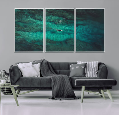 93287752-MGV-CV-36X24-Ocean Surf Wall Art Canvas Print, Framed Blue Waters Art Picture Print, Vibrant Seascape Perfect Coastal Adventure Decor Artwork