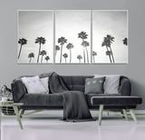 62298277-MGV-FC-60X30-3P_White-Monochrome Palms Wall Art Canvas Print, Framed Minimalist Trees Art Picture Print, Silhouetted Palms Perfect Tropical Minimalist