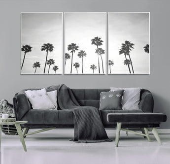 62298277-MGV-FC-60X30-3P_White-Monochrome Palms Wall Art Canvas Print, Framed Minimalist Trees Art Picture Print, Silhouetted Palms Perfect Tropical Minimalist