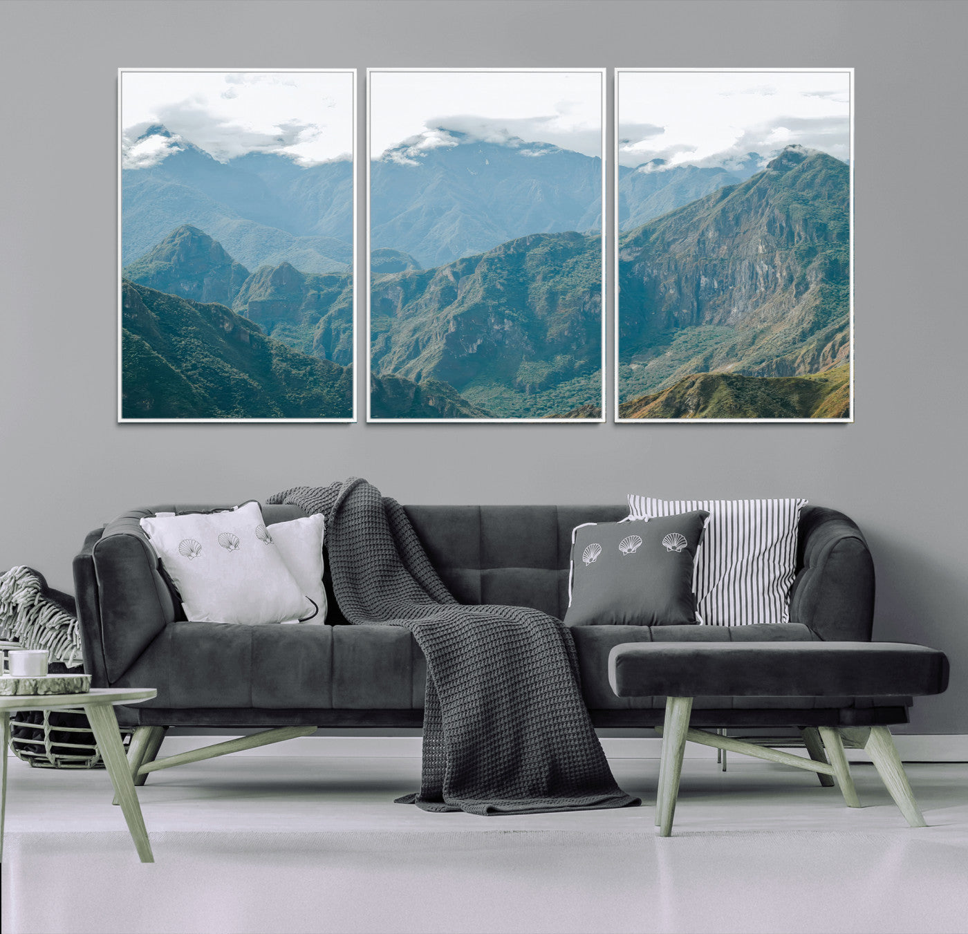 79393816-MGV-FC-60X30-3P_White-Misty Mountain Wall Art Canvas Print, Framed Cloudy Andean Art Picture Print, Rugged Mountain Perfect Rustic Nature Decor Artwork