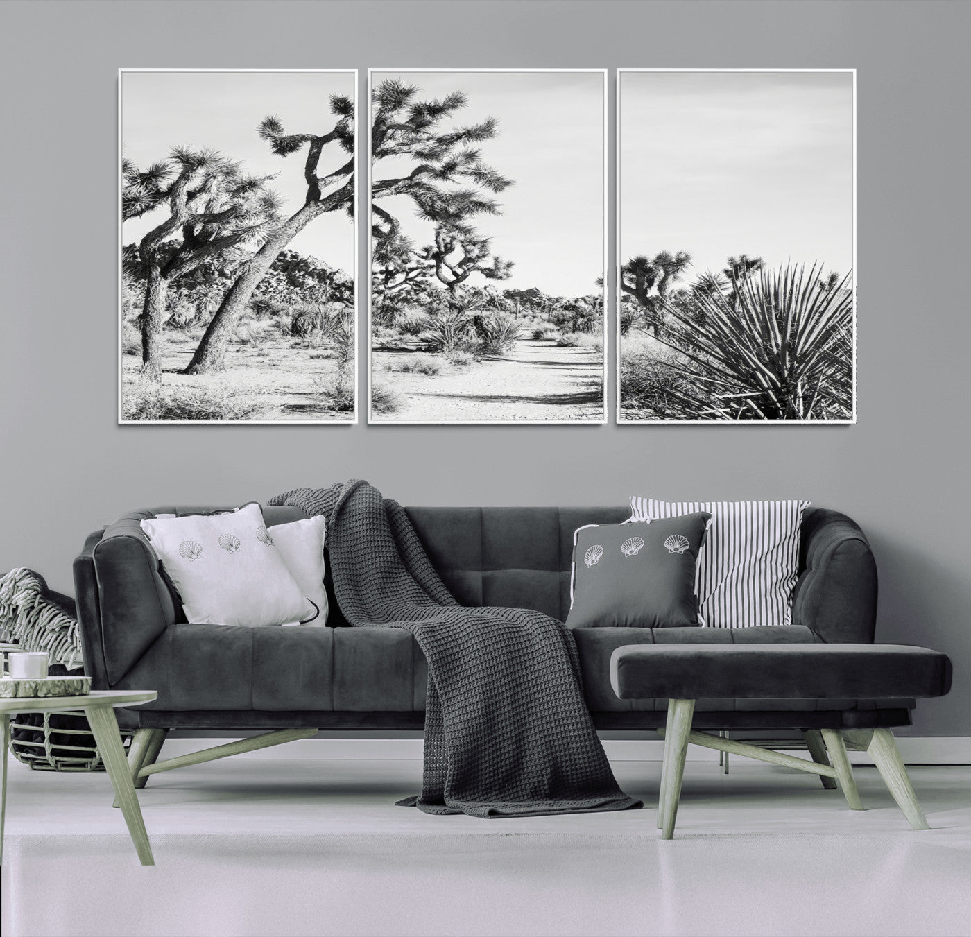 88164251-MGV-FC-60X30-3P_White-Joshua Tree Wall Art Canvas Print, Framed Desert Path Art Picture Print, Monochrome Desert Perfect Minimalist Desert Decor Artwork
