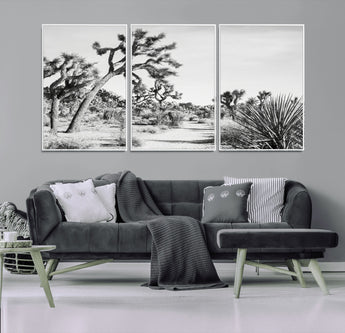 88164251-MGV-FC-60X30-3P_White-Joshua Tree Wall Art Canvas Print, Framed Desert Path Art Picture Print, Monochrome Desert Perfect Minimalist Desert Decor Artwork