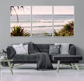 23287092-MGV-CV-36X24-Ocean Surfer Wall Art Canvas Print, Framed Coastal Surf Art Picture Print, Tropical Beach Perfect Tropical Coastal Decor Artwork