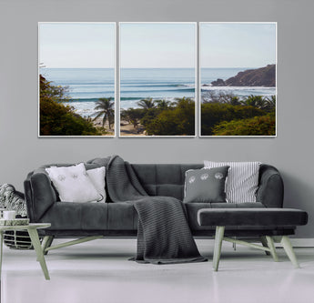 88336640-MGV-FC-60X30-3P_White-Tropical Beach Scene Wall Art Canvas Print, Framed Coastal Photography Art Picture Print, Ocean Horizon Art Perfect Coastal Boho
