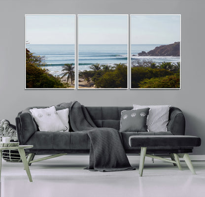 88336640-MGV-FC-60X30-3P_White-Tropical Beach Scene Wall Art Canvas Print, Framed Coastal Photography Art Picture Print, Ocean Horizon Art Perfect Coastal Boho