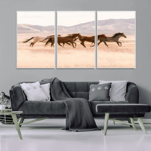 83644685-MGV-FC-60X30-3P_White-Wild Horse Art Wall Art Canvas Print, Framed Rustic Western Art Picture Print, Desert Horse Scene Perfect Rustic Western Decor