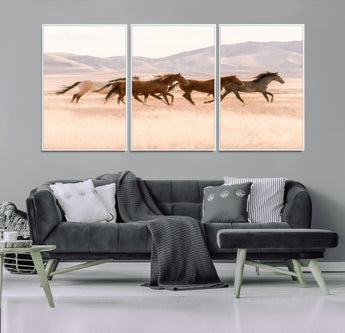 83644685-MGV-FC-60X30-3P_White-Wild Horse Art Wall Art Canvas Print, Framed Rustic Western Art Picture Print, Desert Horse Scene Perfect Rustic Western Decor