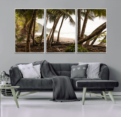 92093951-MGV-CV-36X24-Tropical Jungle Wall Art Canvas Print, Framed Palm Tree Forest Art Picture Print, Coastal Escape Perfect Jungle Retreat Decor