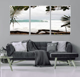 50382104-MGV-FC-60X30-3P_White-Tropical Surf Wall Art Canvas Print, Framed Palm Tree View Art Picture Print, Beach House Art Perfect Boho Coastal Decor Artwork