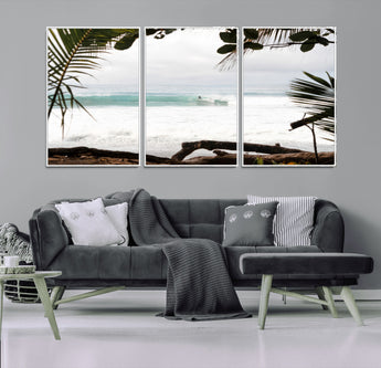 50382104-MGV-CV-36X24-Tropical Surf Wall Art Canvas Print, Framed Palm Tree View Art Picture Print, Beach House Art Perfect Boho Coastal Decor Artwork