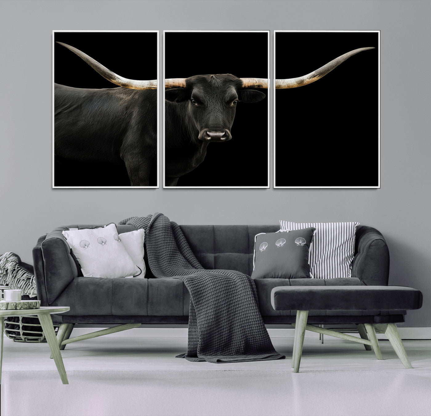 99448328-MGV-CV-36X24-Longhorn Cattle Wall Art Canvas Print, Framed Texas Ranch Art Picture Print, Western Cow Perfect Farmhouse Decor Artwork