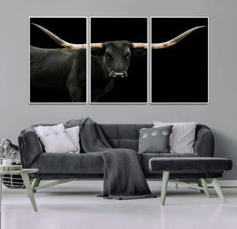 99448328-MGV-CV-36X24-Longhorn Cattle Wall Art Canvas Print, Framed Texas Ranch Art Picture Print, Western Cow Perfect Farmhouse Decor Artwork