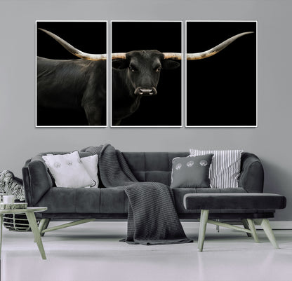 99448328-MGV-CV-36X24-Longhorn Cattle Wall Art Canvas Print, Framed Texas Ranch Art Picture Print, Western Cow Perfect Farmhouse Decor Artwork
