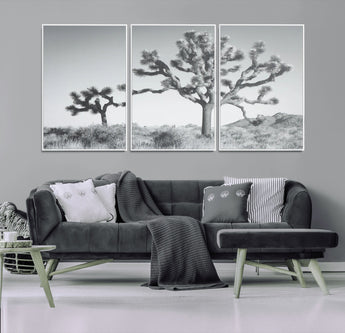 29996209-MGV-CV-36X24-Joshua Tree Art Wall Art Canvas Print, Framed Black White Landscape Art Picture Print, Desert Tree Decor Perfect Southwestern Boho