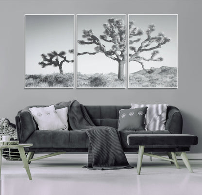 29996209-MGV-CV-36X24-Joshua Tree Art Wall Art Canvas Print, Framed Black White Landscape Art Picture Print, Desert Tree Decor Perfect Southwestern Boho