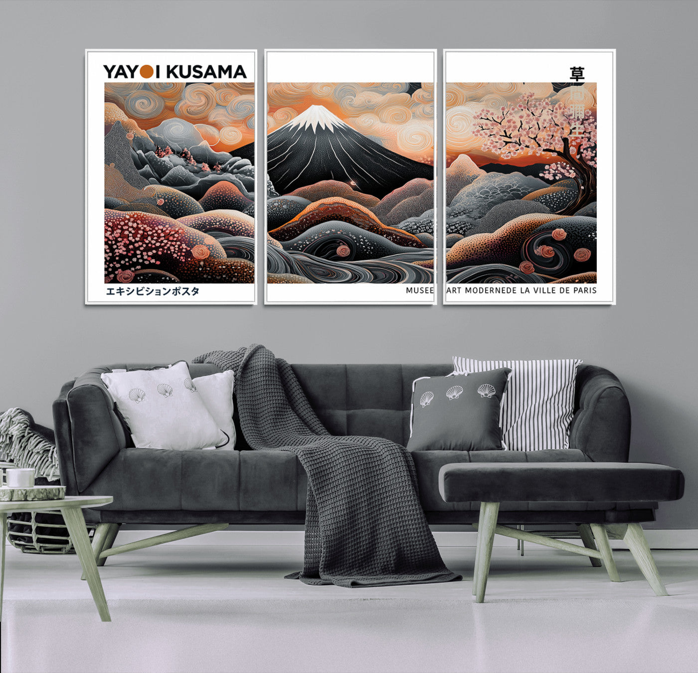 63125329-MGV-CV-36X24-Japanese Mt Fuji Wall Art – Surreal Ukiyo e Style Cherry Blossom Poster, Swirling Cloud Landscape Print, Modern Oriental Asian