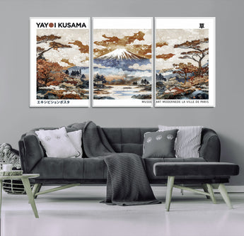 80111817-MGV-FC-60X30-3P_White-Japanese Landscape Wall Art – Mount Fuji Autumn Canvas Print, Asian Inspired Nature Decor for Living Room, Bedroom, Office or