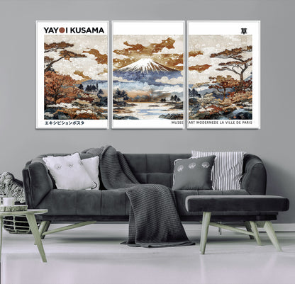 80111817-MGV-FC-60X30-3P_White-Japanese Landscape Wall Art – Mount Fuji Autumn Canvas Print, Asian Inspired Nature Decor for Living Room, Bedroom, Office or