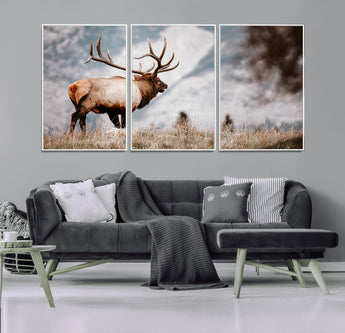 70489411-MGV-CV-36X24-Elk Photography Wall Art Canvas Print, Framed Mountain Wildlife Art Picture Print, Rustic Nature Decor Perfect Rustic Lodge Decor