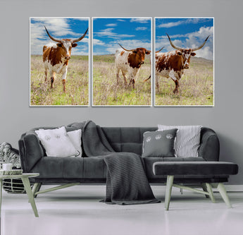 58099948-MGV-CV-36X24-Texas Longhorn Wall Art Canvas Print, Framed Western Decor Art Picture Print, Rustic Farmhouse Perfect Western Farmhouse Decor