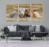 53388593-MGV-FC-60X30-3P_White-Cow Photography Wall Art Canvas Print, Framed Rustic Animal Decor Art Picture Print, Texas Cow Pair Perfect Western Farmhouse