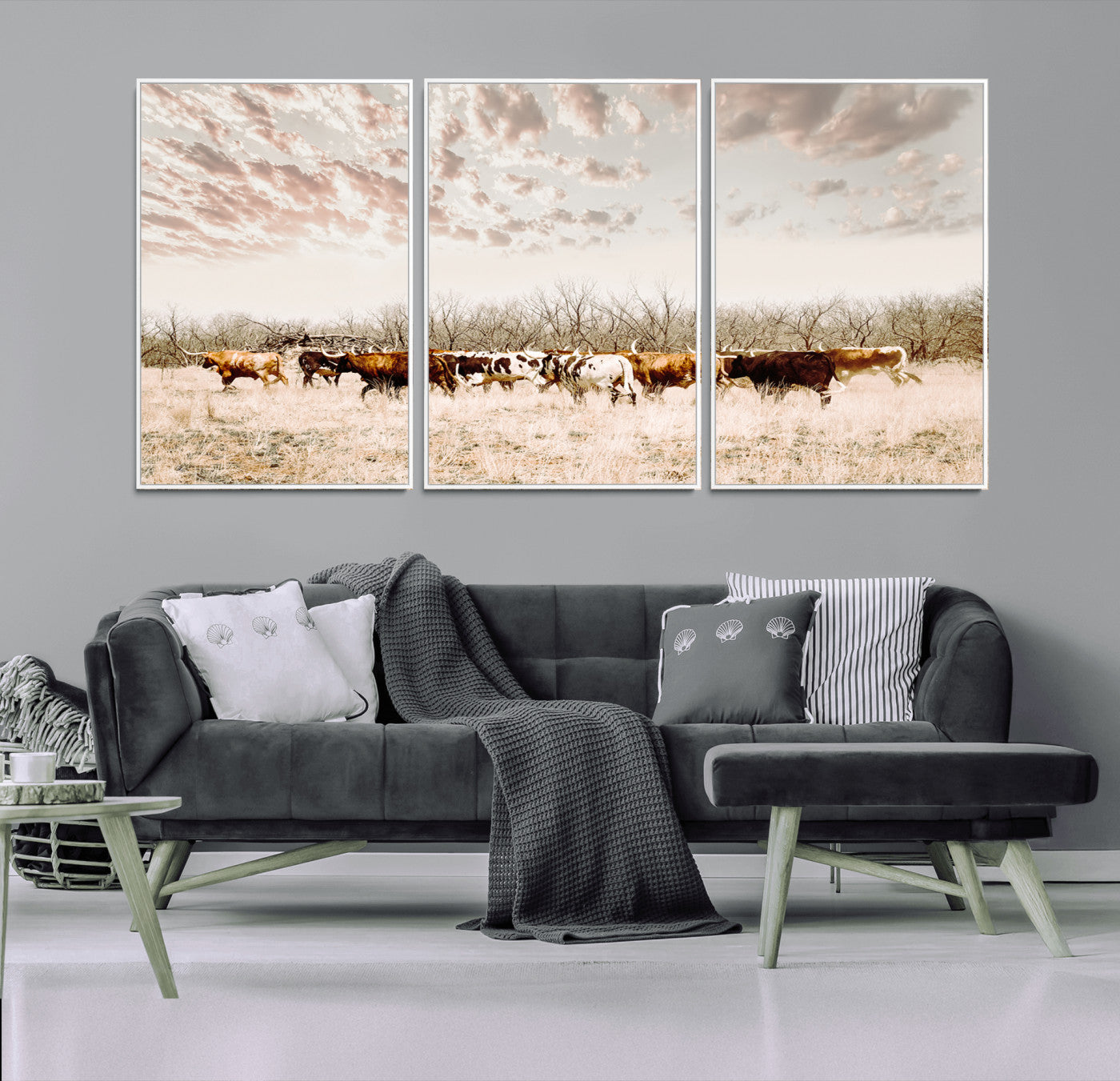 57389417-MGV-CV-36X24-Cow Herd Photography Wall Art Canvas Print, Framed Rustic Farmhouse Decor Art Picture Print, Western Ranch Style Perfect Rustic
