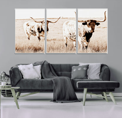 39672786-MGV-FC-60X30-3P_White-Rustic Cow Scene Wall Art Canvas Print, Framed Farmhouse Style Cattle Art Picture Print, Prairie Animal Duo Perfect Rustic Western