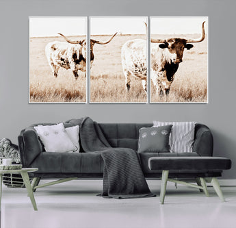 39672786-MGV-CV-36X24-Rustic Cow Scene Wall Art Canvas Print, Framed Farmhouse Style Cattle Art Picture Print, Prairie Animal Duo Perfect Rustic Western