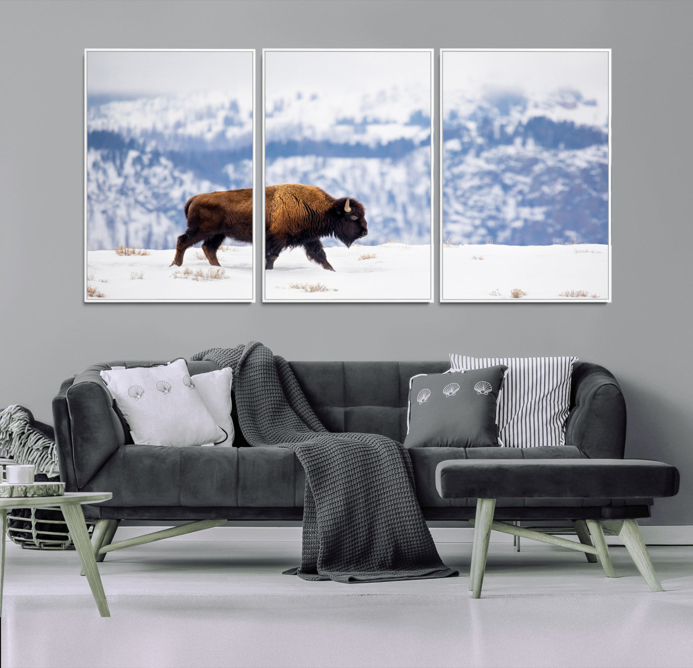 58512275-MGV-CV-36X24-Cowboy Aesthetic Wall Art Canvas Print, Framed Neutral Animal Theme Art Picture Print, Bison Ranch Style Perfect Rustic Western