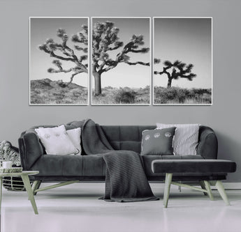 93692513-MGV-CV-36X24-Joshua Tree Wall Art Canvas Print, Framed Monochrome Desert Art Picture Print, Minimalist Nature Scene Perfect Southwestern