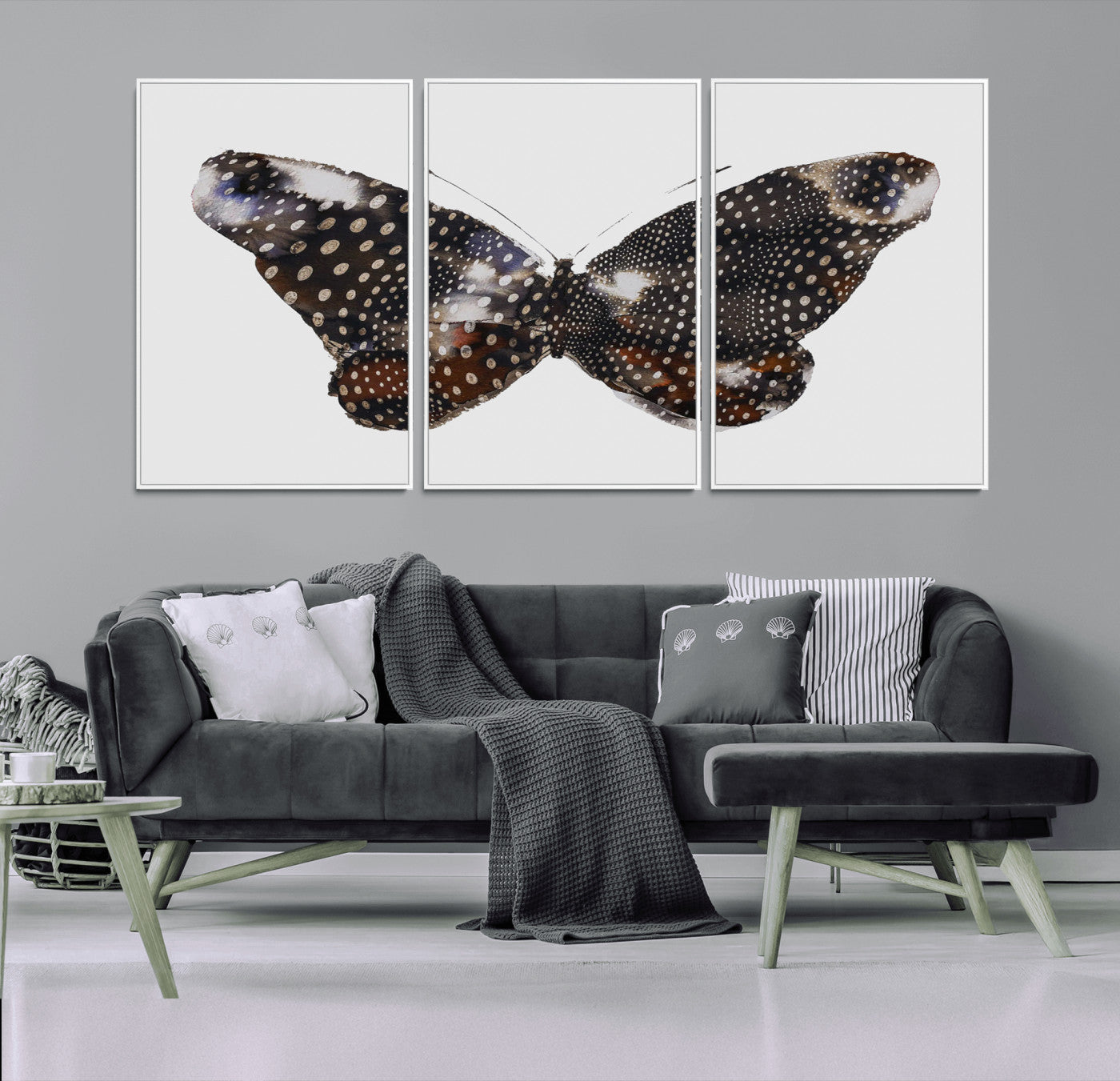 99831147-MGV-CV-36X24-Spotted Butterfly Wall Art Canvas Print, Framed Neutral Insect Theme Art Picture Print, Earthy Wing Pattern Perfect Modern Rustic