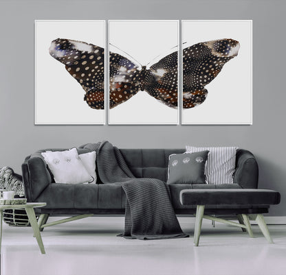 99831147-MGV-CV-36X24-Spotted Butterfly Wall Art Canvas Print, Framed Neutral Insect Theme Art Picture Print, Earthy Wing Pattern Perfect Modern Rustic