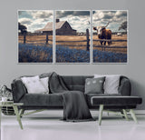 51092814-MGV-CV-36X24-Texas Longhorn Wall Art Wall Art Canvas Print, Framed Rustic Barn Canvas Art Picture Print, Farmhouse Cow Decor Perfect Rustic