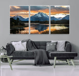 14130176-MGV-CV-36X24-Mountain Sunset Wall Art Canvas Print, Framed Alpine Wilderness Art Picture Print, Golden Hour Perfect Rustic Wilderness Decor