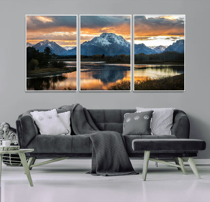 14130176-MGV-CV-36X24-Mountain Sunset Wall Art Canvas Print, Framed Alpine Wilderness Art Picture Print, Golden Hour Perfect Rustic Wilderness Decor