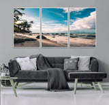 95301406-MGV-CV-36X24-Tropical Beach Wall Art Canvas Print, Framed Ocean Waves Art Picture Print, Relazxing Seascape Perfect Tropical Coastal Decor
