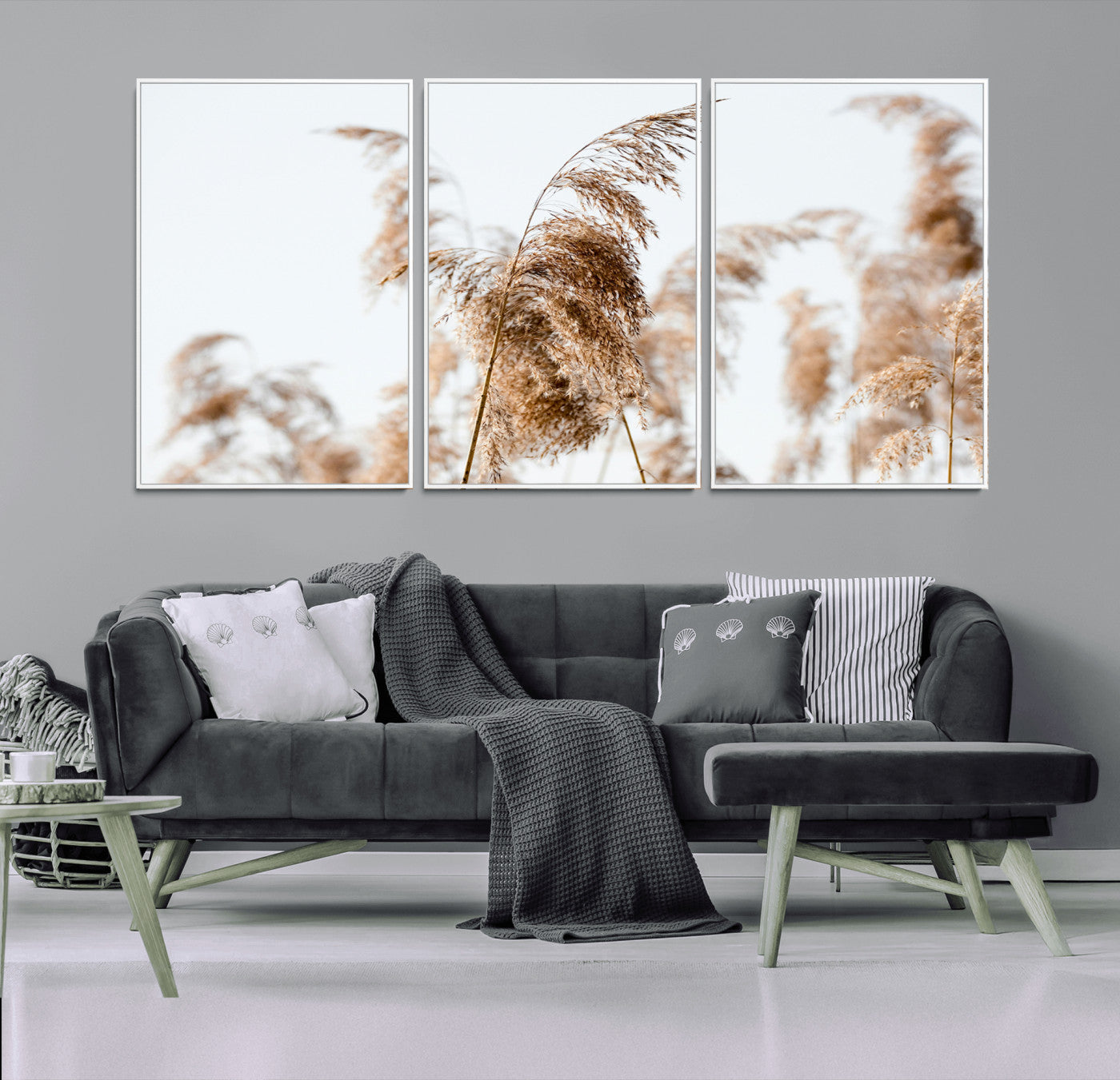 17019393-MGV-CV-36X24-Pampas Grass Wall Art Canvas Print, Framed Neutral Tones Art Picture Print, Minimalist Nature Perfect Boho Minimalist Decor