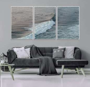 23077324-MGV-FC-60X30-3P_White-Ocean Waves Wall Art Canvas Print, Framed Coastal Serenity Art Picture Print, Surf Aesthetic Perfect Modern Coastal Decor Artwork