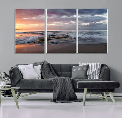94208089-MGV-CV-36X24-Golden Hour Wall Art Canvas Print, Framed Tranquil Waves Art Picture Print, Beach Horizon Perfect Coastal Serenity Decor Artwork