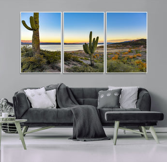 52844711-MGV-CV-36X24-Saguaro Cactus Wall Art Canvas Print, Framed Desert Sunset Art Picture Print, Southwestern Scene Perfect Southwestern Rustic Decor
