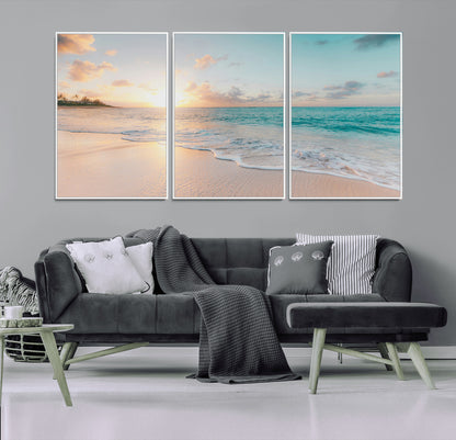 94538225-MGV-CV-36X24-Beach Sunset Wall Art Canvas Print, Framed Ocean Waves Art Picture Print, Summer Escape Perfect Coastal Serenity Decor Artwork
