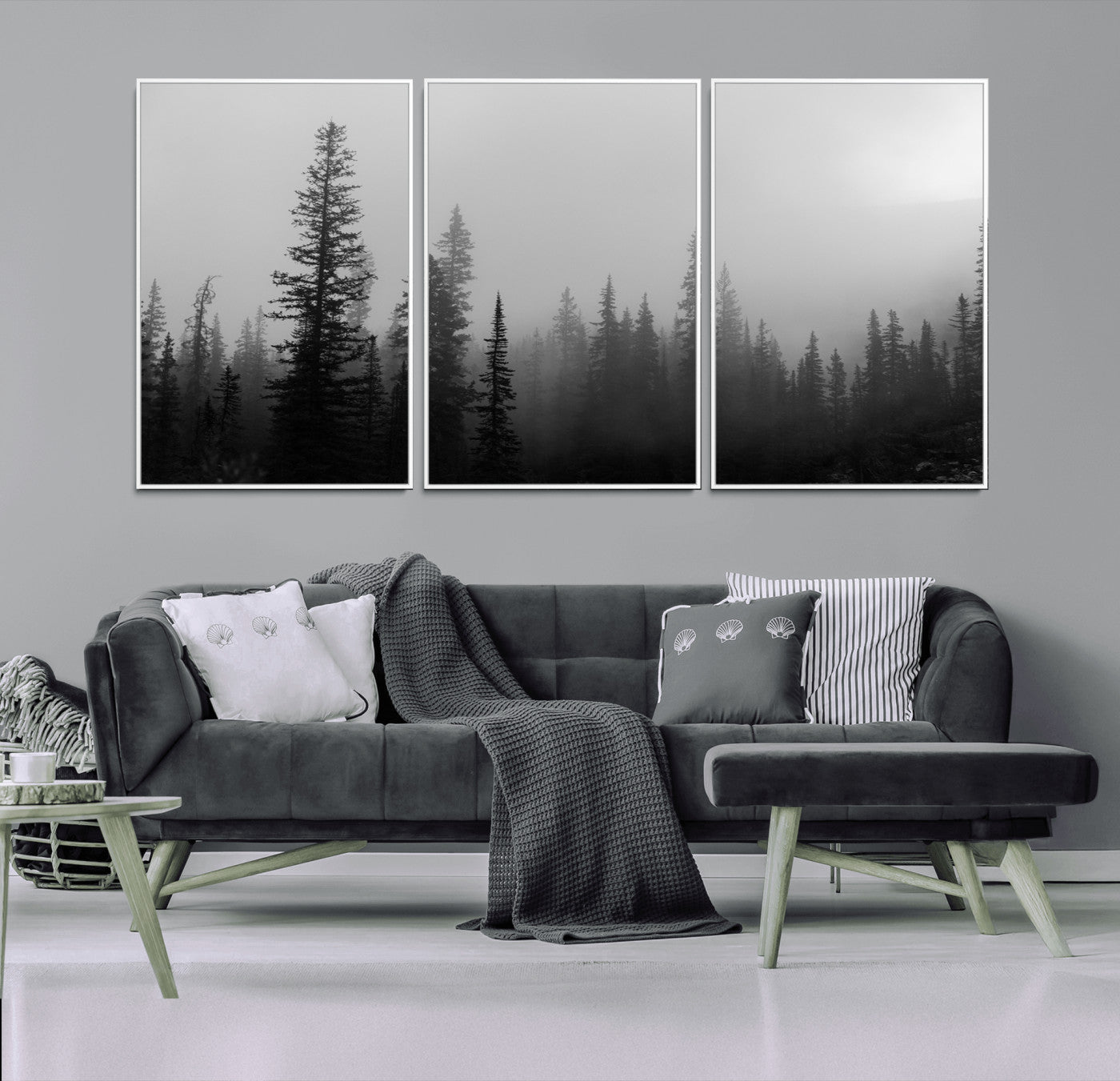 73138900-MGV-CV-36X24-Misty Pines Wall Art Canvas Print, Framed Woodland Photography Art Picture Print, Minimalist Decor Perfect Modern Rustic Decor