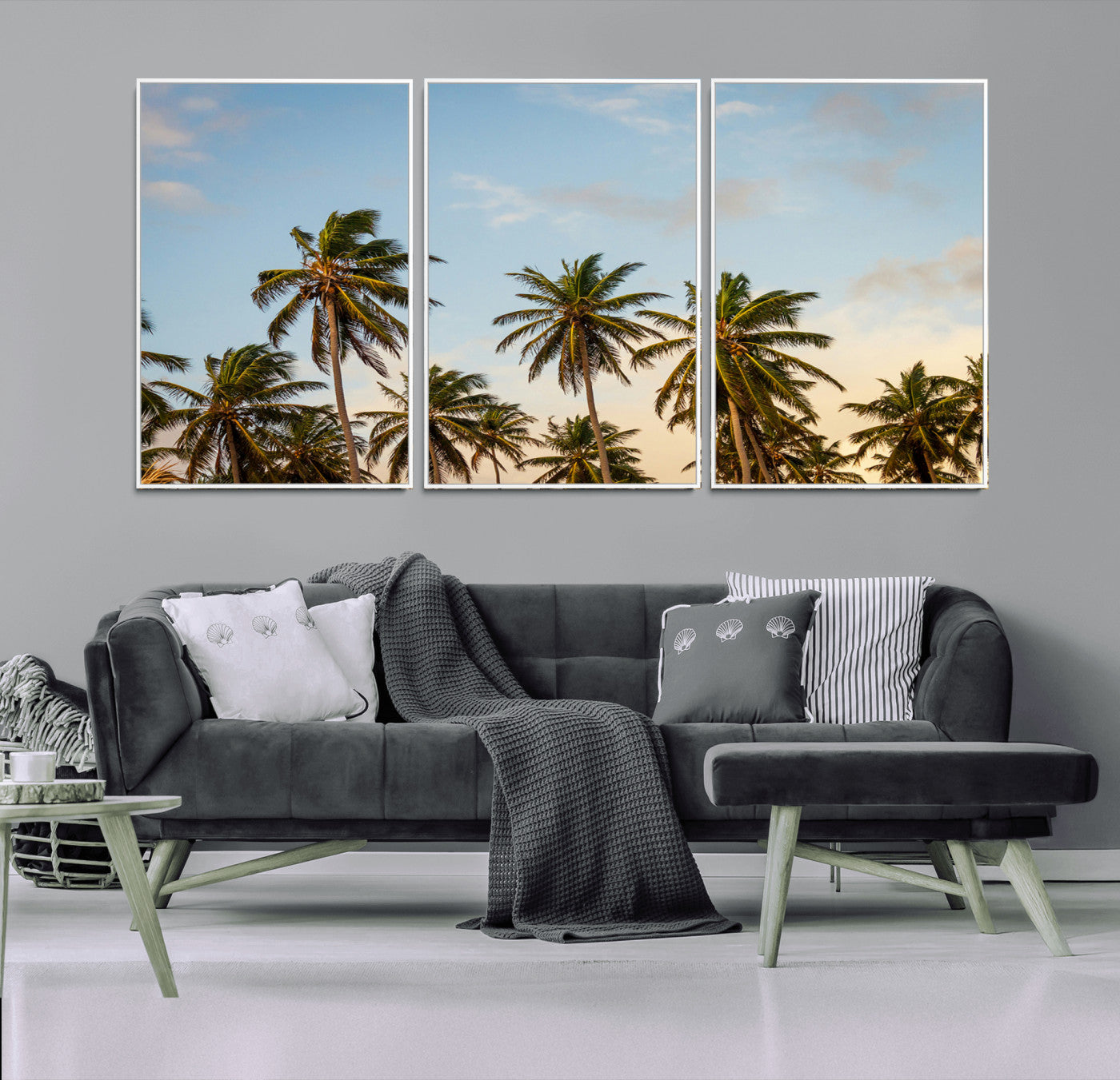 99033771-MGV-CV-36X24-Palm Trees Wall Art Canvas Print, Framed Tropical Vibes Art Picture Print, Coastal Sunset Perfect Coastal Boho Decor Artwork