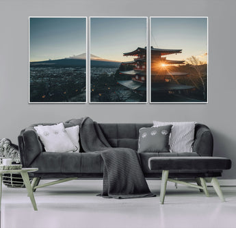 87729656-MGV-CV-36X24-Mount Fuji Wall Art Canvas Print, Framed Japan Travel Art Picture Print, Chureito Pagoda Perfect Zen Minimalism Decor Artwork