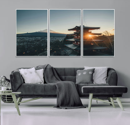 87729656-MGV-CV-36X24-Mount Fuji Wall Art Canvas Print, Framed Japan Travel Art Picture Print, Chureito Pagoda Perfect Zen Minimalism Decor Artwork