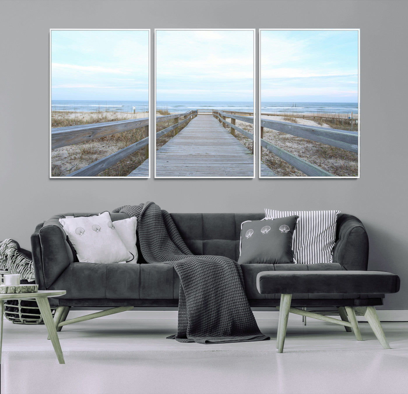 31602988-MGV-CV-36X24-Beach Boardwalk Wall Art Canvas Print, Framed Coastal Serenity Art Picture Print, Ocean View Perfect Coastal Minimalist Decor