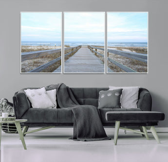 31602988-MGV-CV-36X24-Beach Boardwalk Wall Art Canvas Print, Framed Coastal Serenity Art Picture Print, Ocean View Perfect Coastal Minimalist Decor