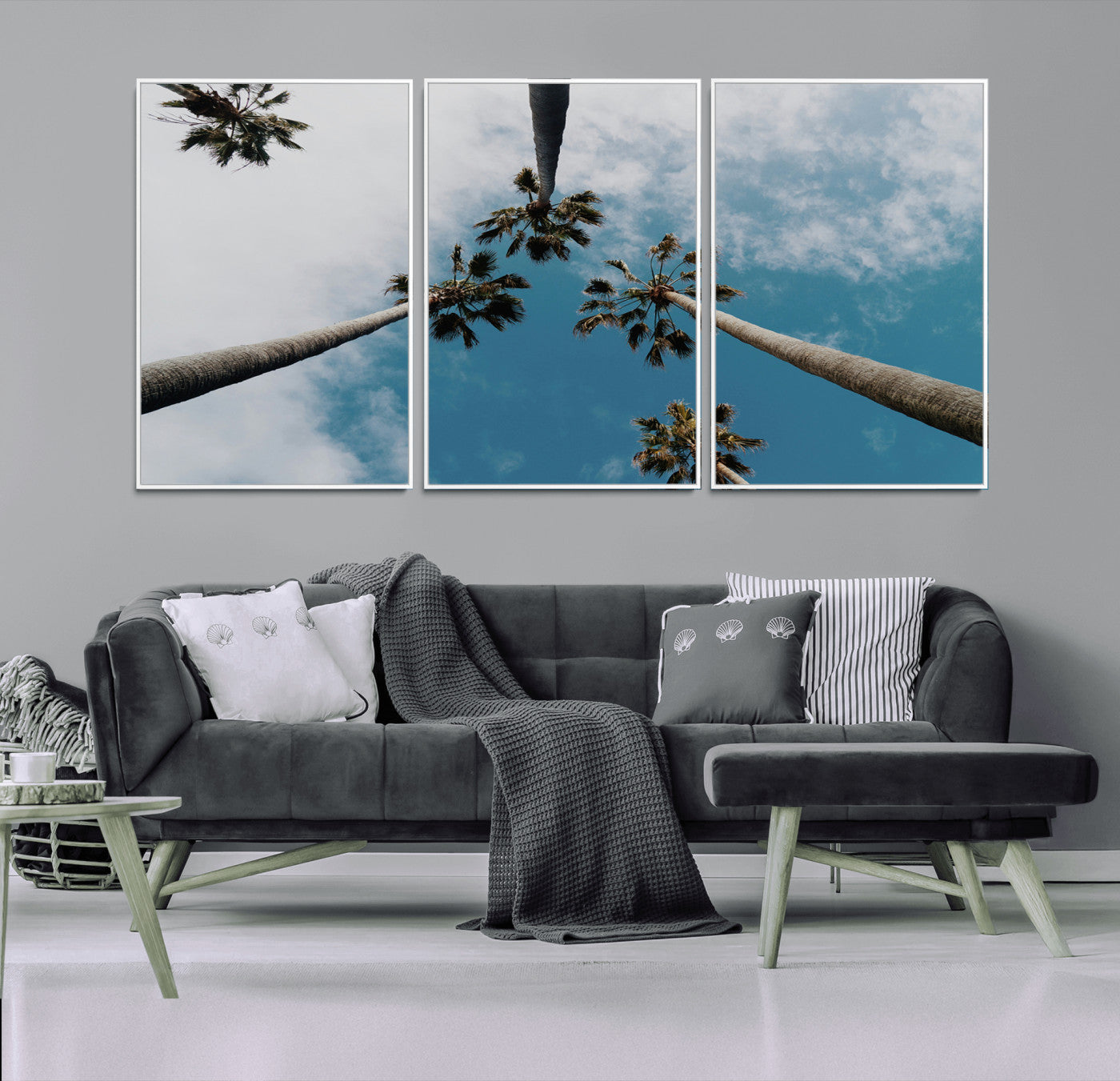 45236398-MGV-CV-36X24-Tropical Palm Trees Wall Art Canvas Print, Framed California Sky Art Picture Print, Minimalist Nature Perfect Coastal Minimalist