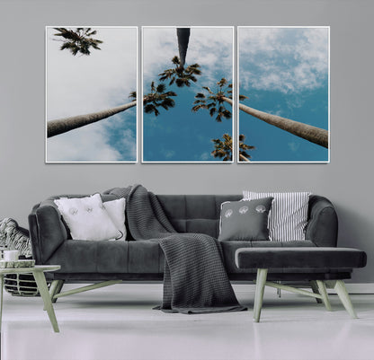 45236398-MGV-CV-36X24-Tropical Palm Trees Wall Art Canvas Print, Framed California Sky Art Picture Print, Minimalist Nature Perfect Coastal Minimalist